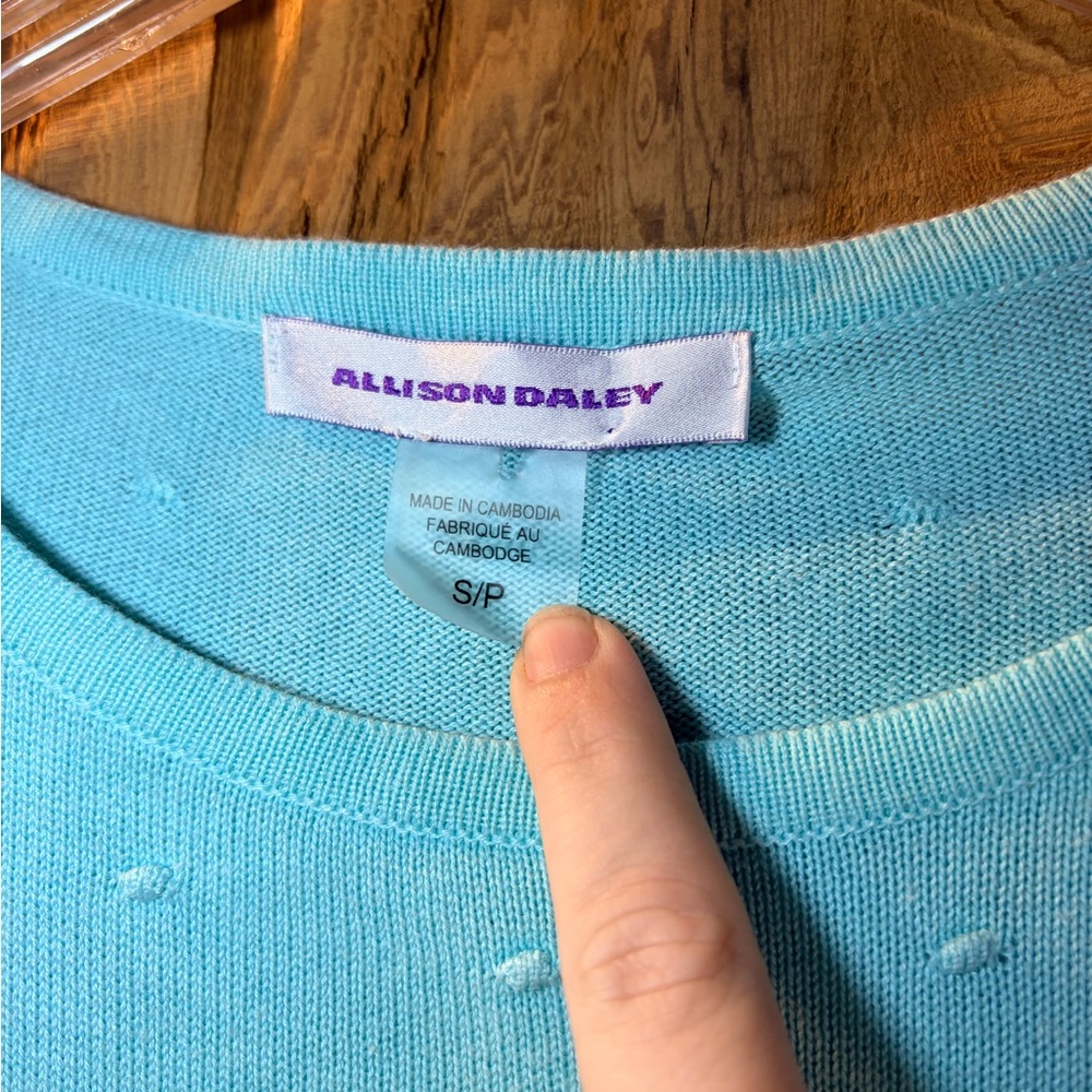 ALLISON DALEY turquoise knitted Sweater Top with textured polkadots. Size: S - Picture 3 of 3